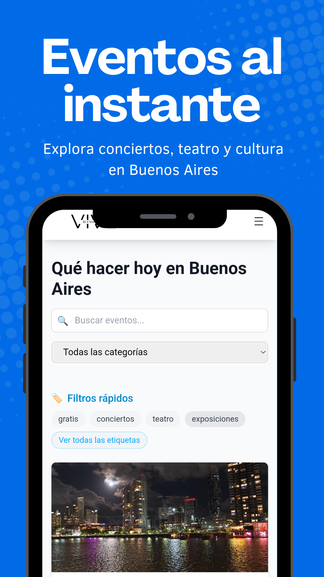 Pantalla principal de la app Vive Buenos Aires